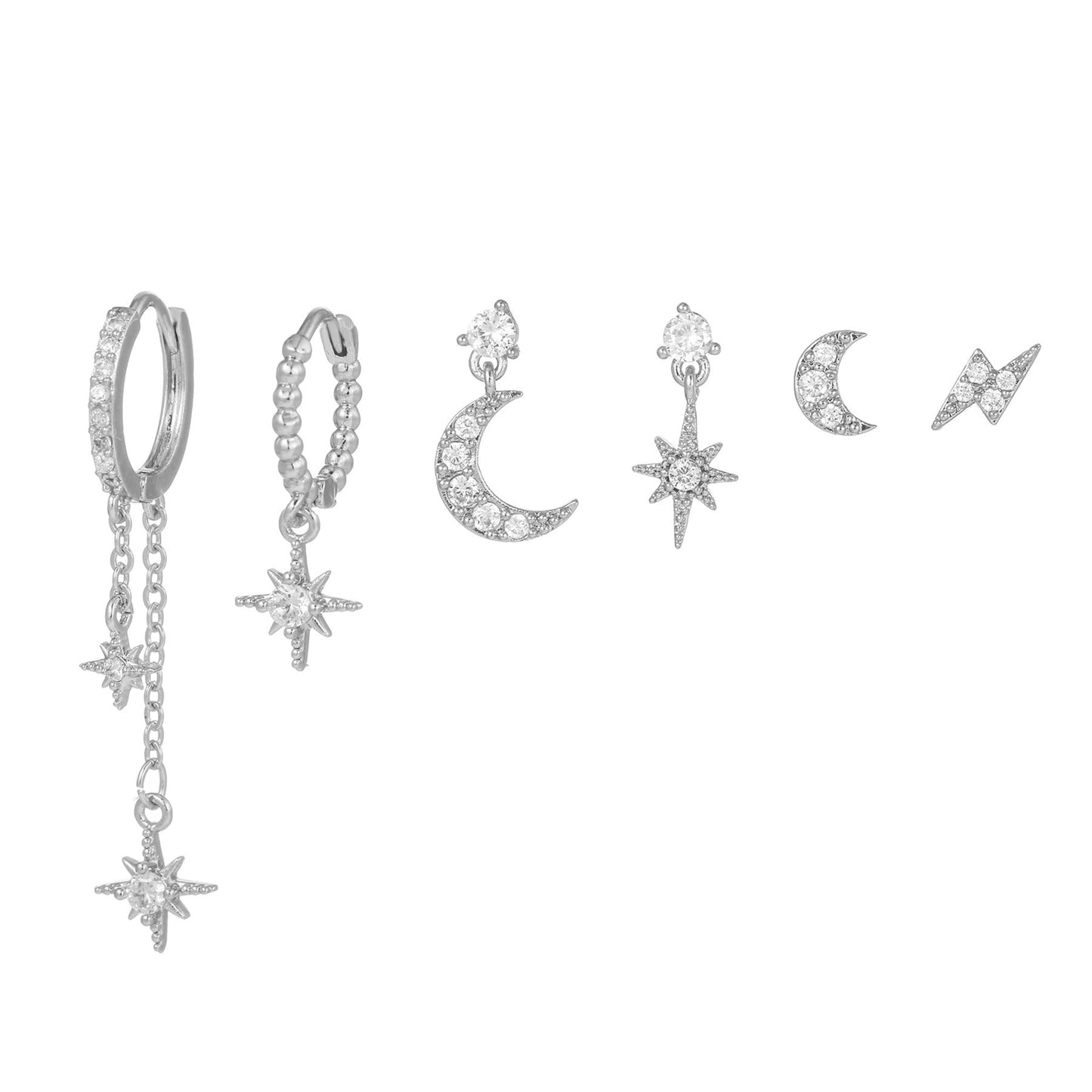 Stackable Star and Moon Tassel Earrings Set