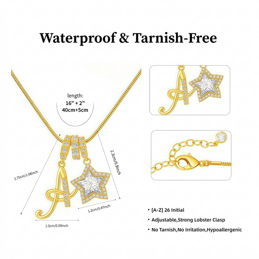 Initial & Star Pendant Necklace – Waterproof & Tarnish-Free