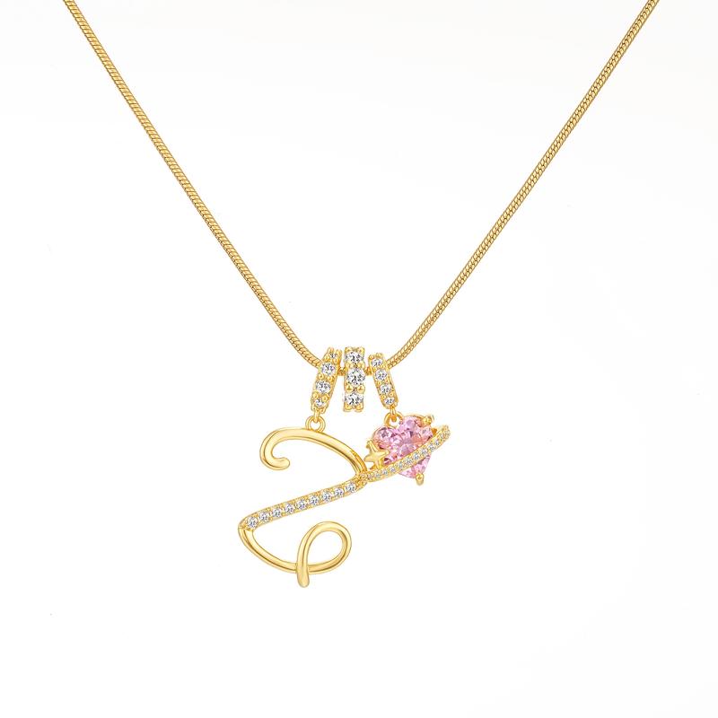 Initial & Heart Zircon Necklace – Gold
