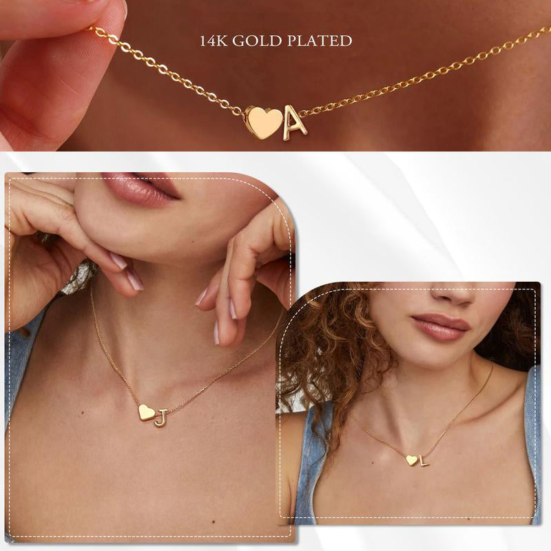 Tiny Heart Initial Necklace – A–Z Letters