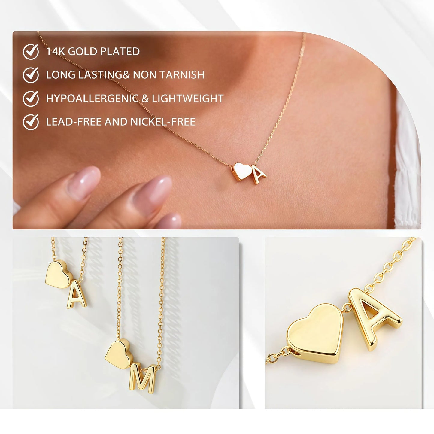 Tiny Heart Initial Necklace – A–Z Letters
