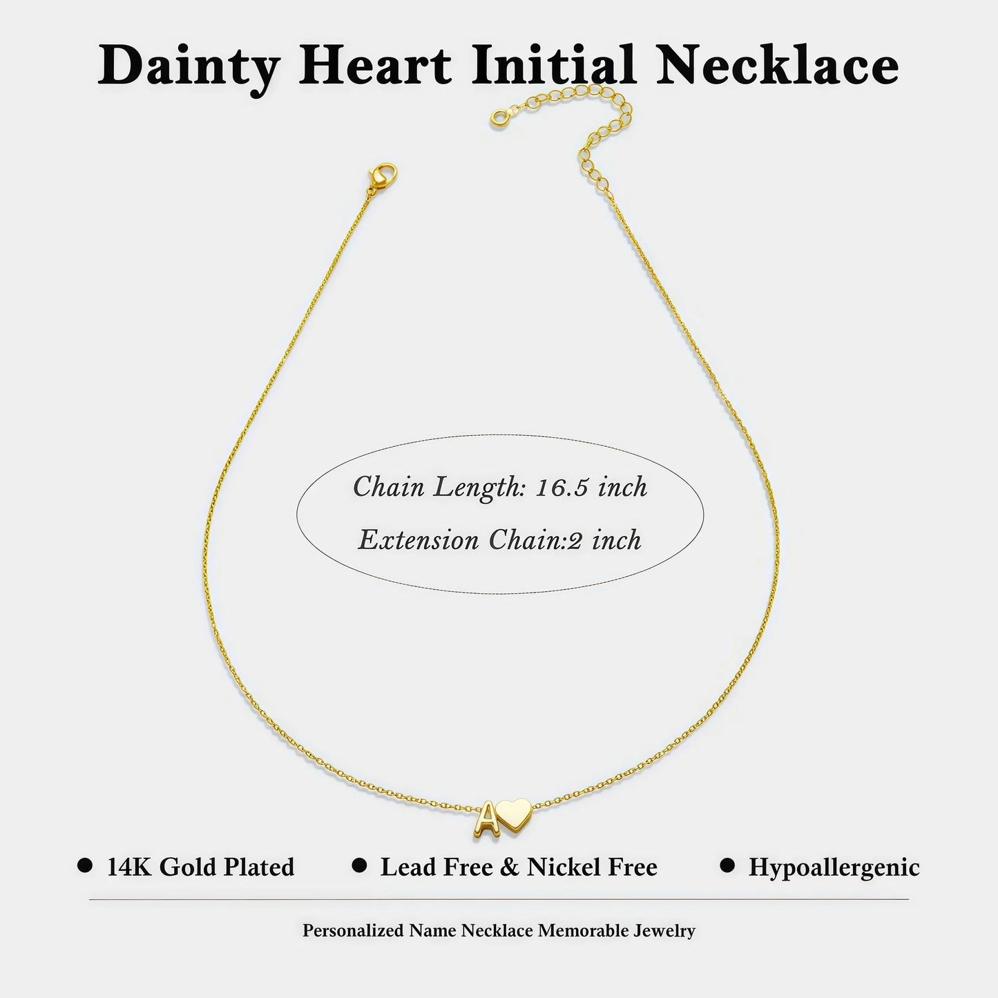 Tiny Heart Initial Necklace – A–Z Letters