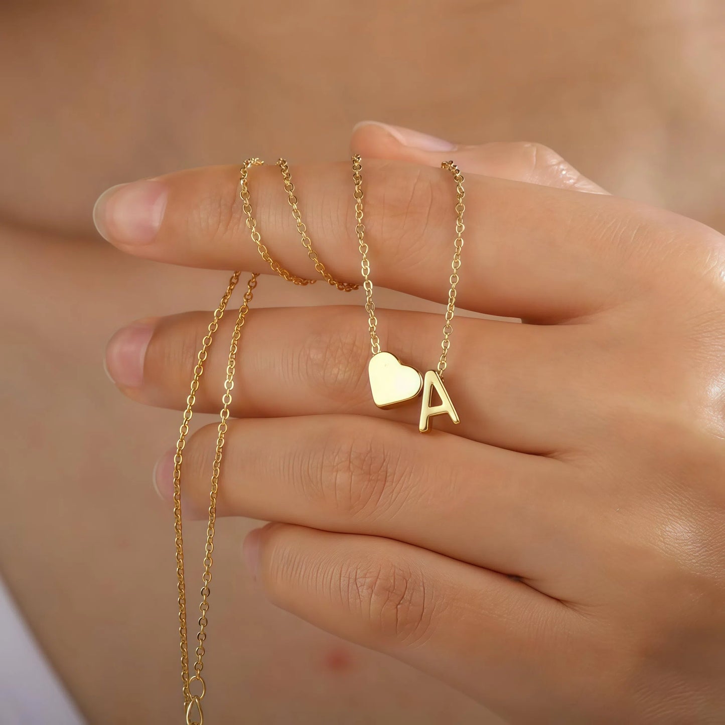 Tiny Heart Initial Necklace – A–Z Letters