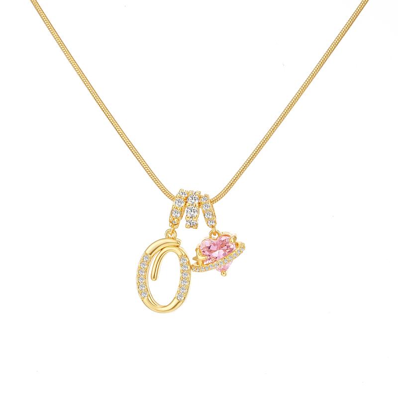Initial & Heart Zircon Necklace – Gold
