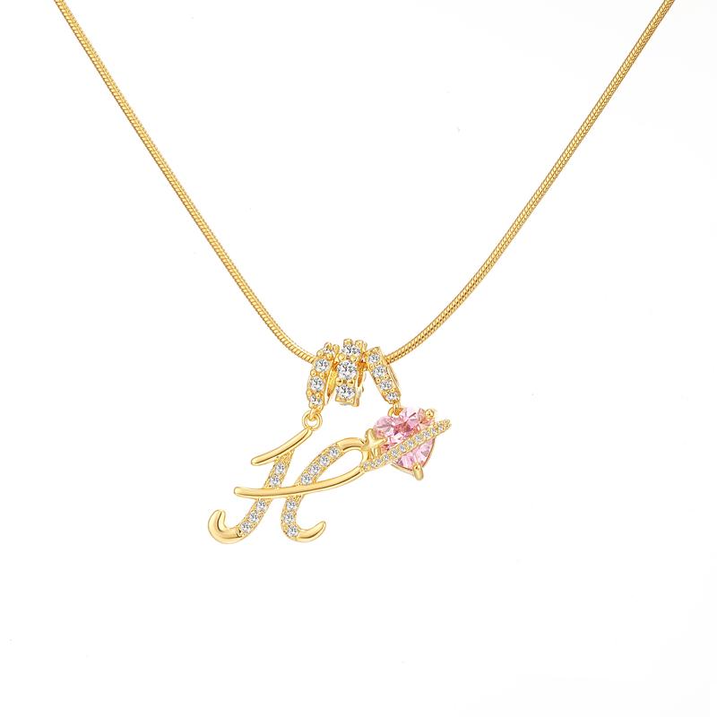 Initial & Heart Zircon Necklace – Gold