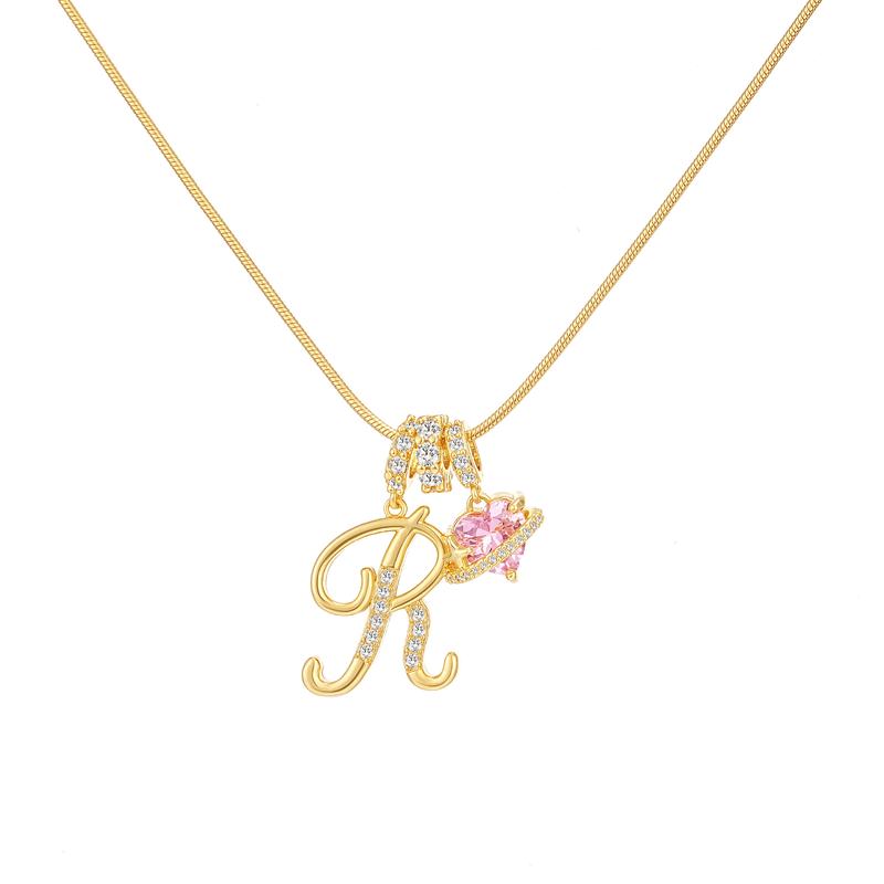 Initial & Heart Zircon Necklace – Gold