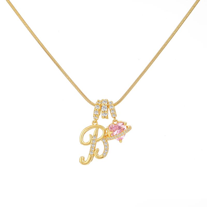 Initial & Heart Zircon Necklace – Gold