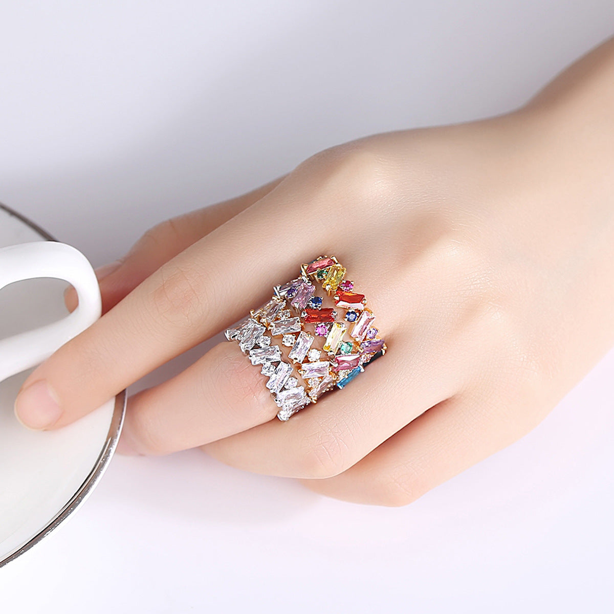 Colorful Cubic Zirconia Ring – 18K Gold Plated