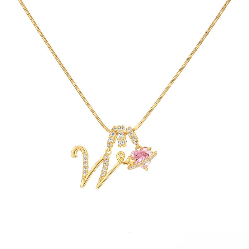 Initial & Heart Zircon Necklace – Gold