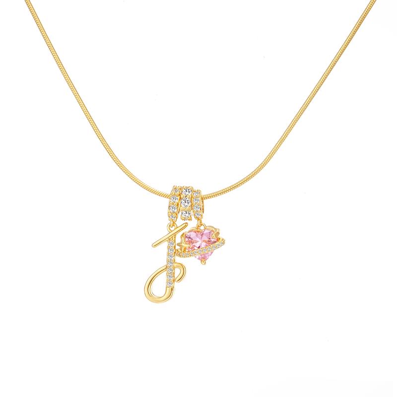 Initial & Heart Zircon Necklace – Gold