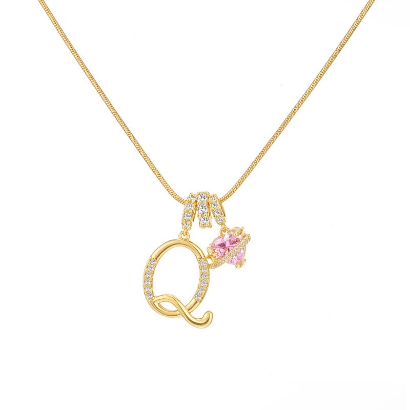 Initial & Heart Zircon Necklace – Gold