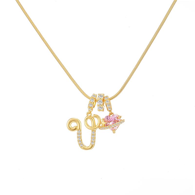 Initial & Heart Zircon Necklace – Gold