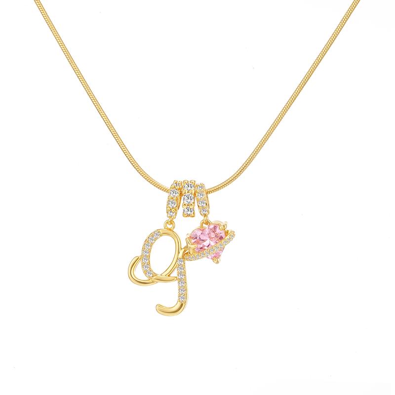 Initial & Heart Zircon Necklace – Gold