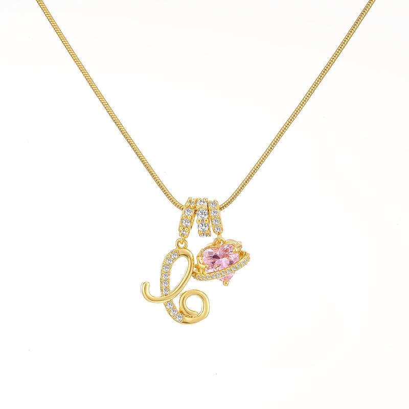 Initial & Heart Zircon Necklace – Gold