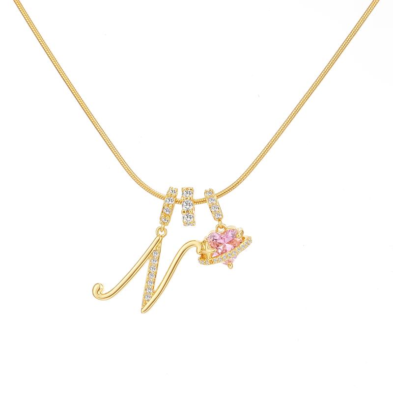Initial & Heart Zircon Necklace – Gold