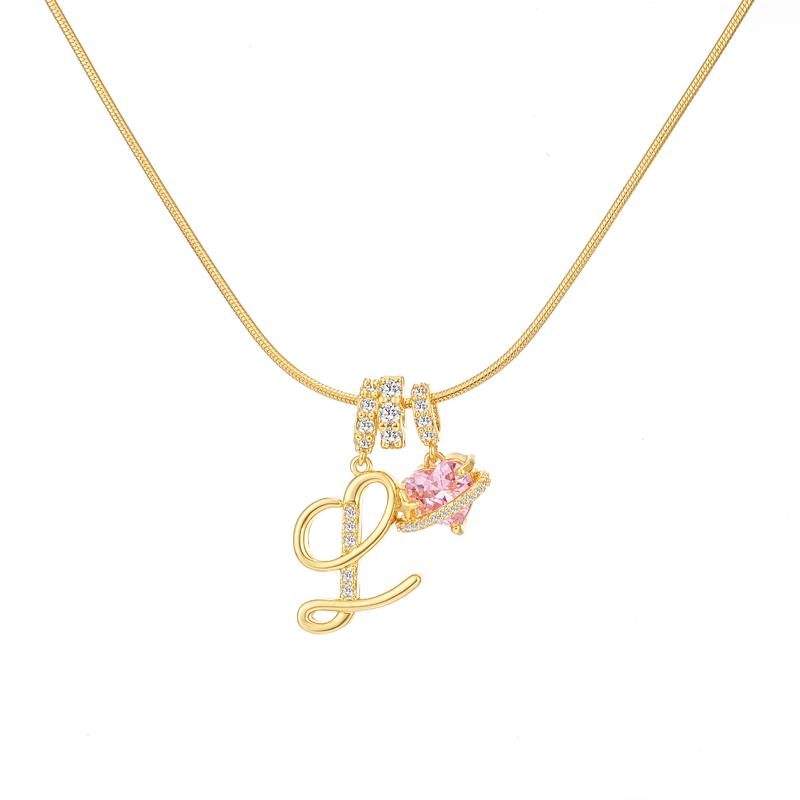 Initial & Heart Zircon Necklace – Gold