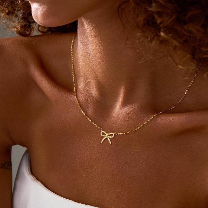 Sparkly Bow Pendant Necklace