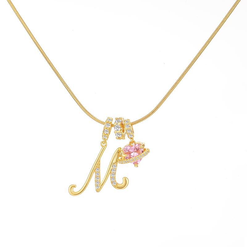 Initial & Heart Zircon Necklace – Gold