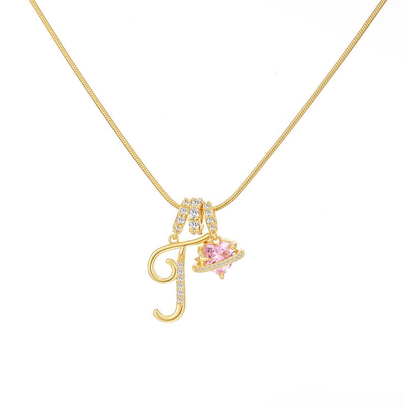 Initial & Heart Zircon Necklace – Gold