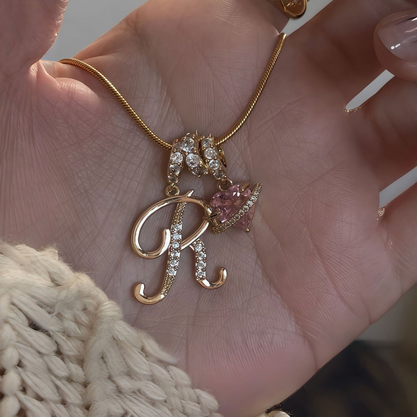 Initial & Heart Zircon Necklace – Gold