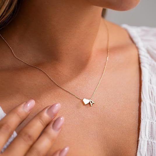 Tiny Heart Initial Necklace – A–Z Letters