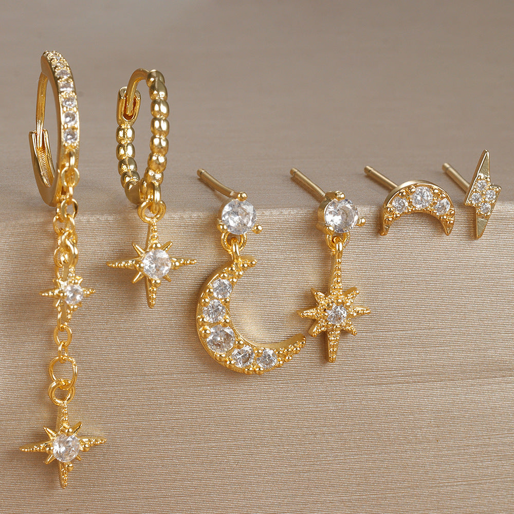 Stackable Star and Moon Tassel Earrings Set