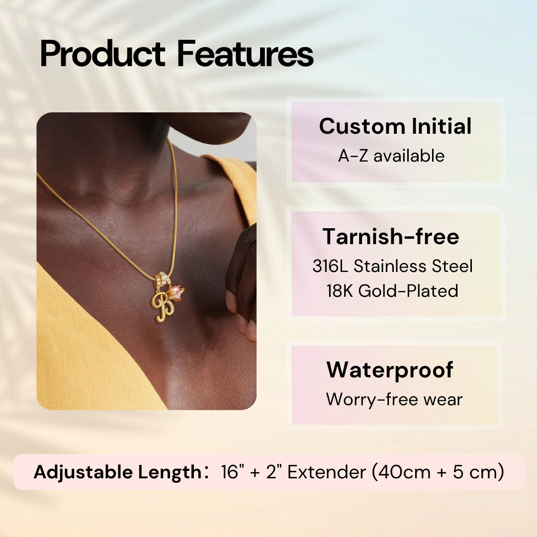 Initial & Heart Zircon Necklace – Gold