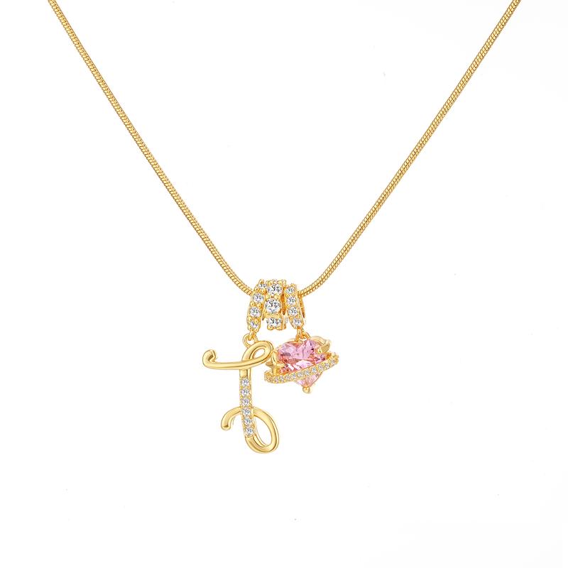 Initial & Heart Zircon Necklace – Gold