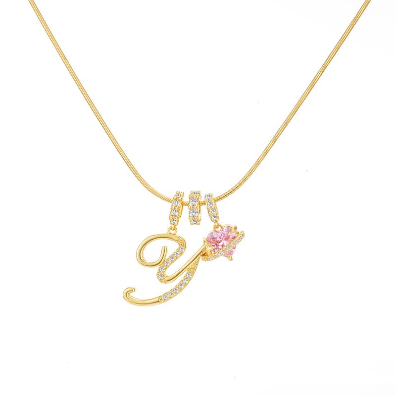 Initial & Heart Zircon Necklace – Gold
