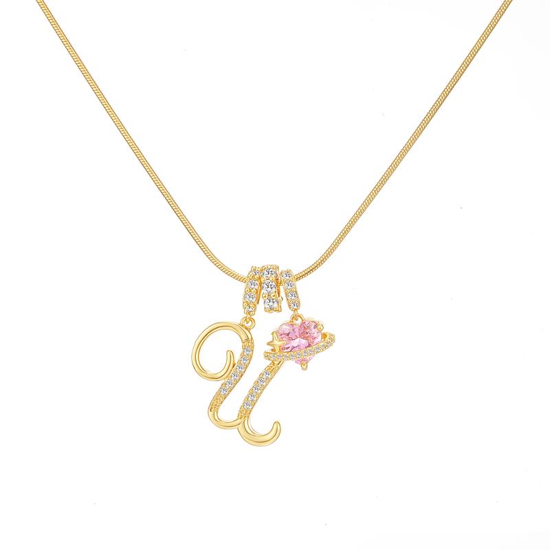 Initial & Heart Zircon Necklace – Gold