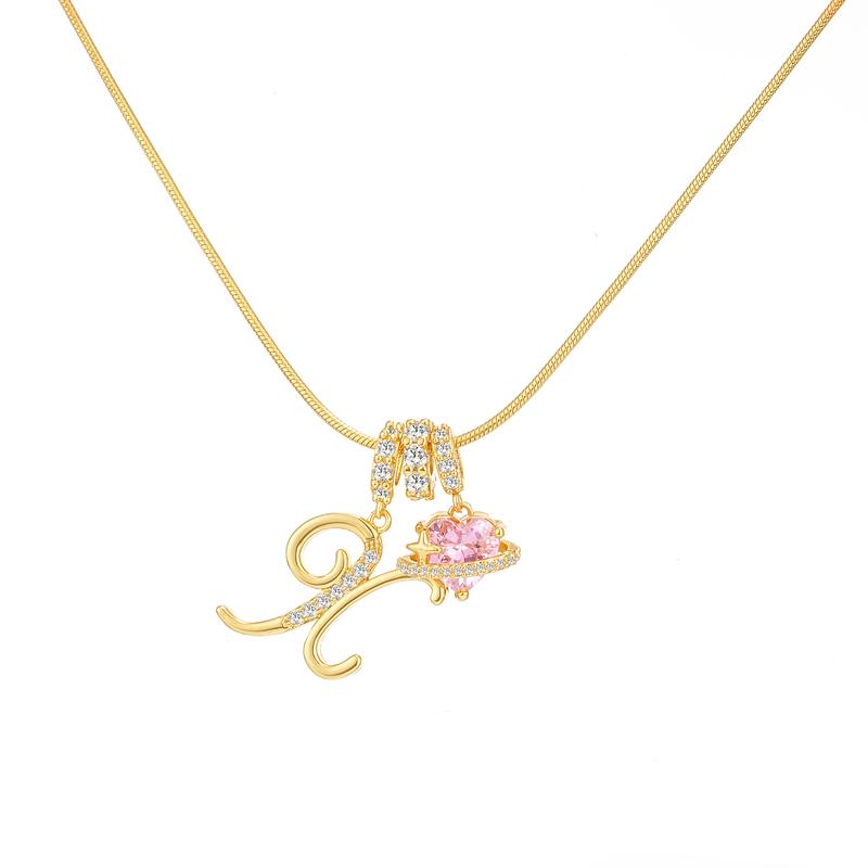 Initial & Heart Zircon Necklace – Gold