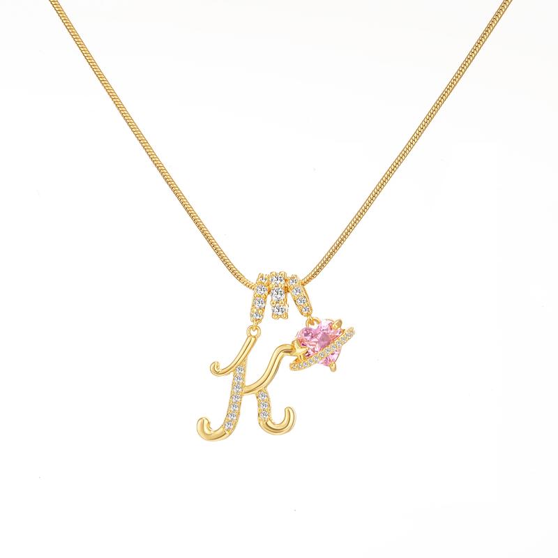 Initial & Heart Zircon Necklace – Gold