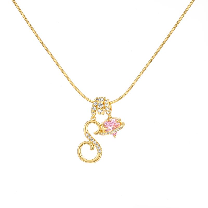 Initial & Heart Zircon Necklace – Gold