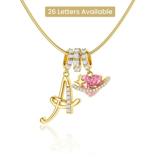 Initial & Heart Zircon Necklace – Gold