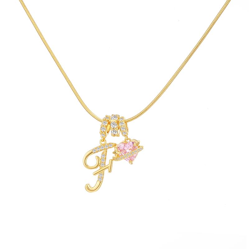 Initial & Heart Zircon Necklace – Gold