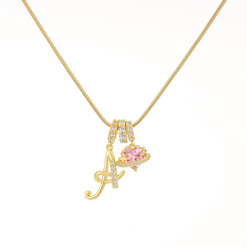 Initial & Heart Zircon Necklace – Gold
