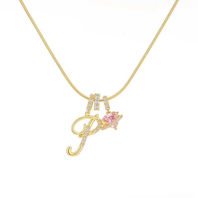Initial & Heart Zircon Necklace – Gold