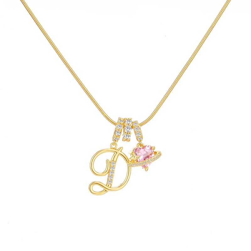 Initial & Heart Zircon Necklace – Gold