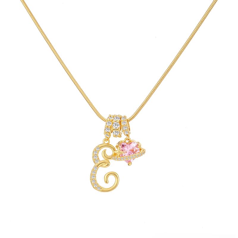 Initial & Heart Zircon Necklace – Gold